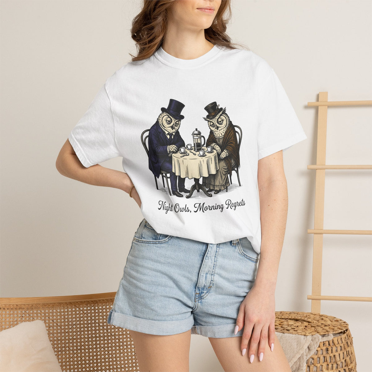 Owl Tea Gathering Shirt Coffee Wildlife Unisex Gift Retro product image 6