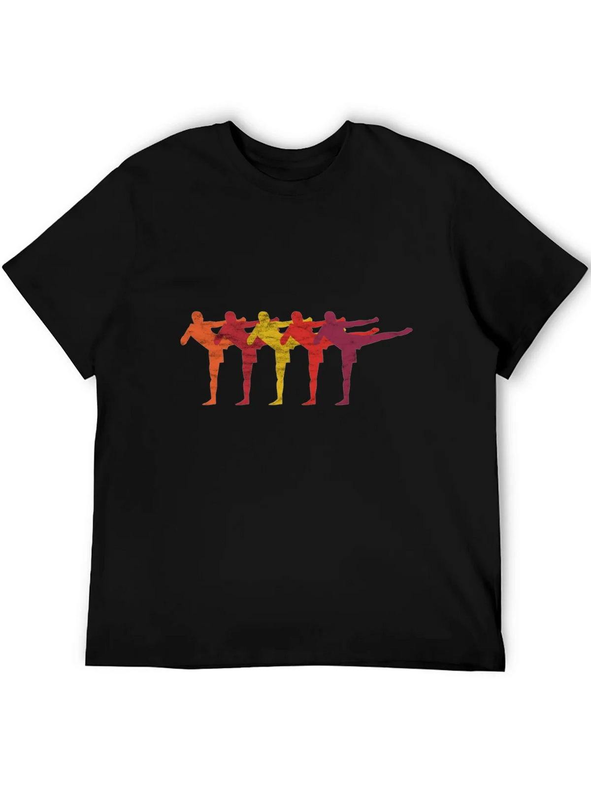 Retro Martial Arts Kick Line Black T-Shirt product image 2