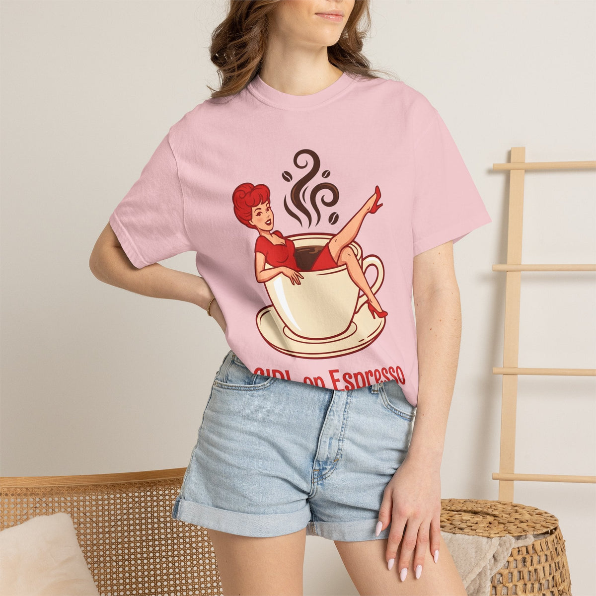 Pinup Coffee Mug Shirt Coffee Fun Unisex Gift Hand Drawn Tee Coffee Cup T-Shirt