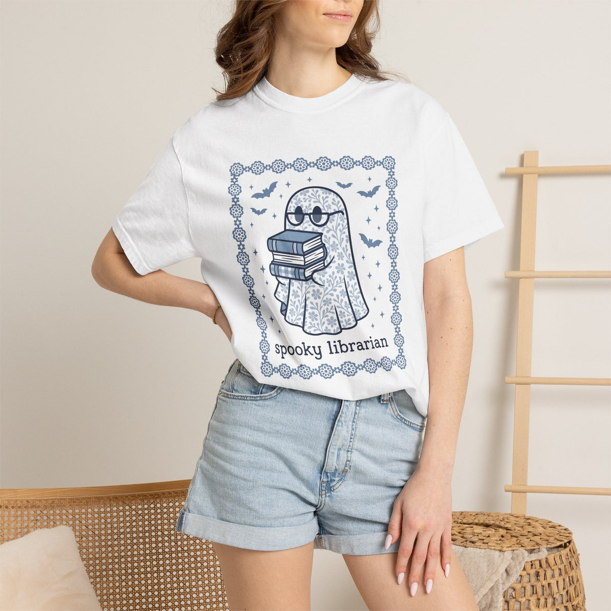 Ghost Books Shirt Librarian Halloween Unisex Gift Floral product image 6