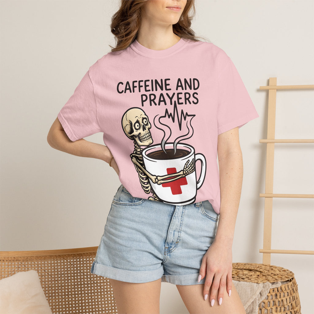 Skeleton Coffee Cup Cartoon T-Shirt – Funny Nurse Halloween Caffeine, Unisex Graphic Tee