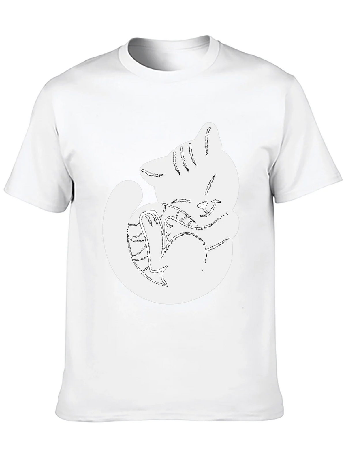 Cute Cat Outline Black T-Shirt product image 9