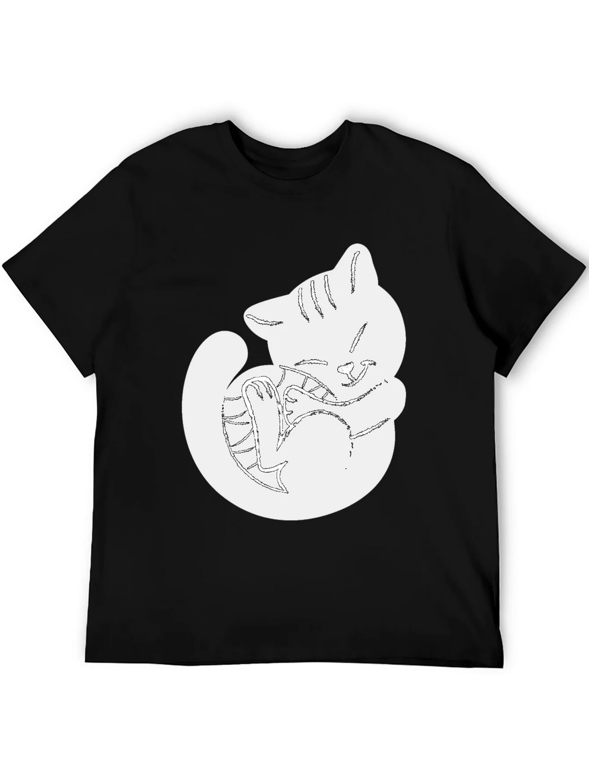 Cute Cat Outline Black T-Shirt product image 5