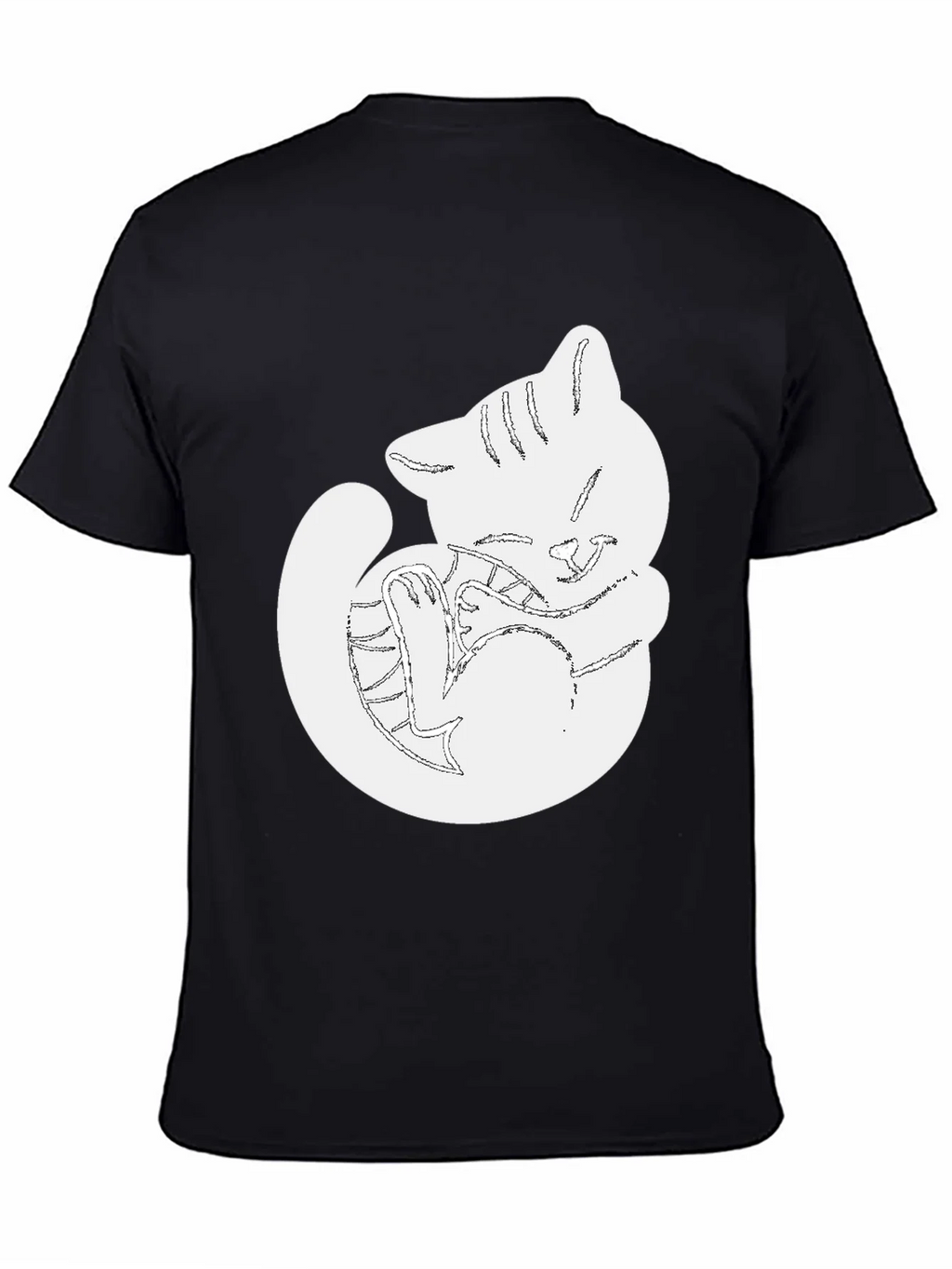 Cute Cat Outline Black T-Shirt product image 4