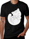 Cute Cat Outline Black T-Shirt product image 1