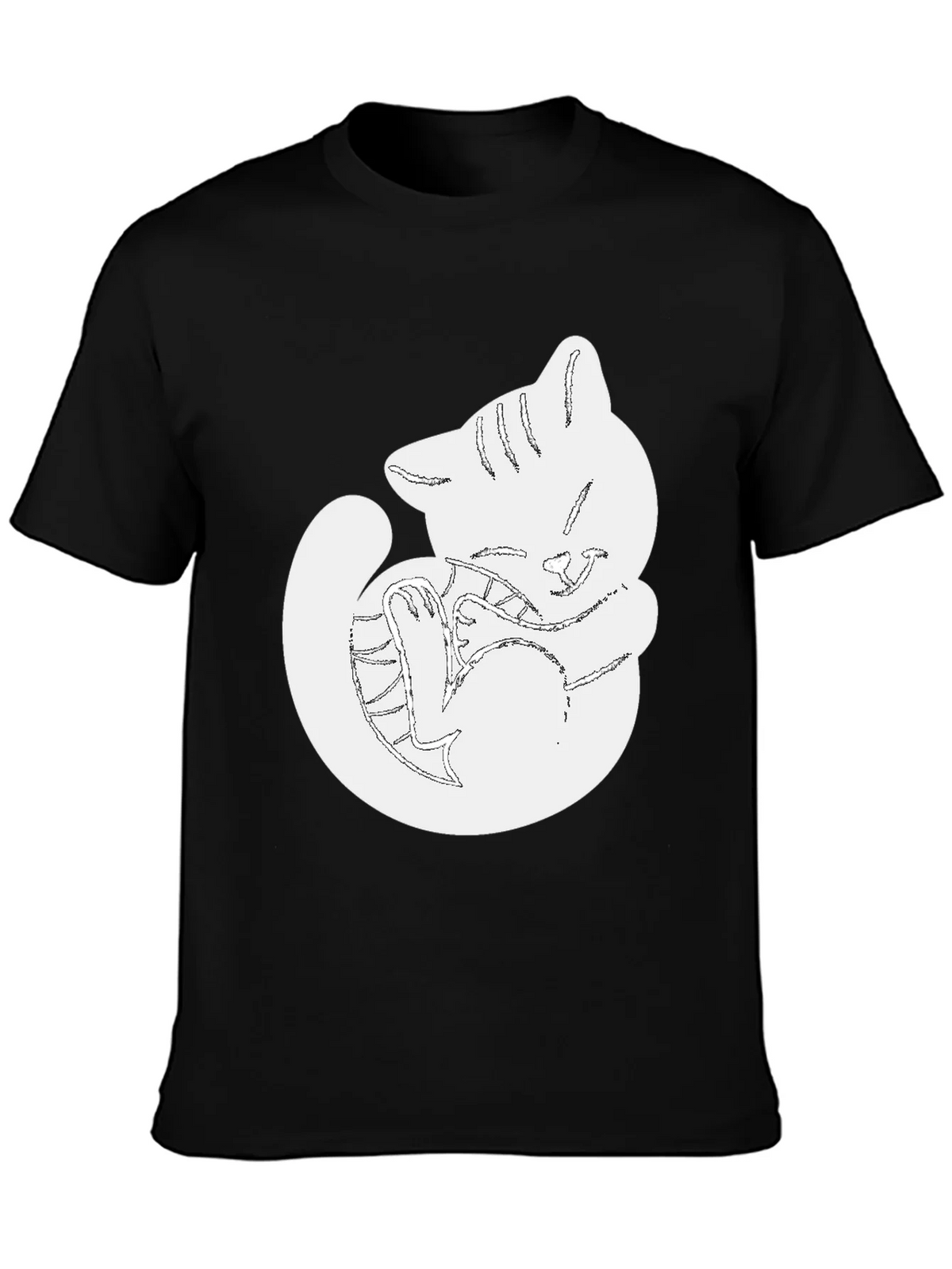 Cute Cat Outline Black T-Shirt product image 3