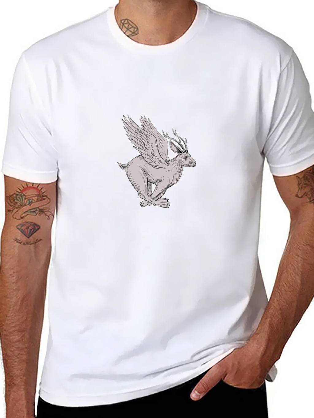 Winged Deer Graphic Tee - Black Cotton Shirt product image 1