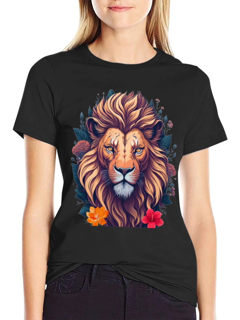 Lion Floral T-Shirt Unique Graphic Tee product image 1