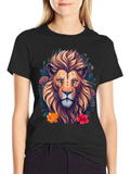 Lion Floral T-Shirt Unique Graphic Tee product image 1