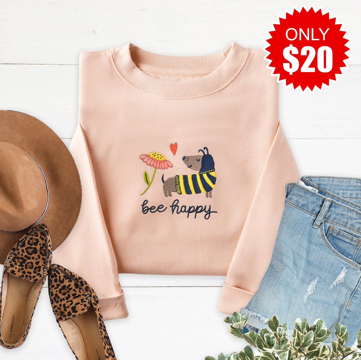 Bee Happy Embroidered Crewneck Sweatshirt - 20 product image 1