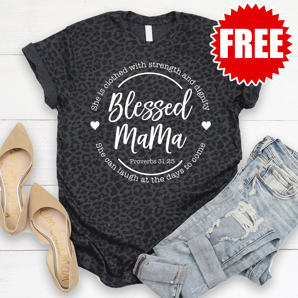Blessed Mama Tee - Black Leopard - 0
