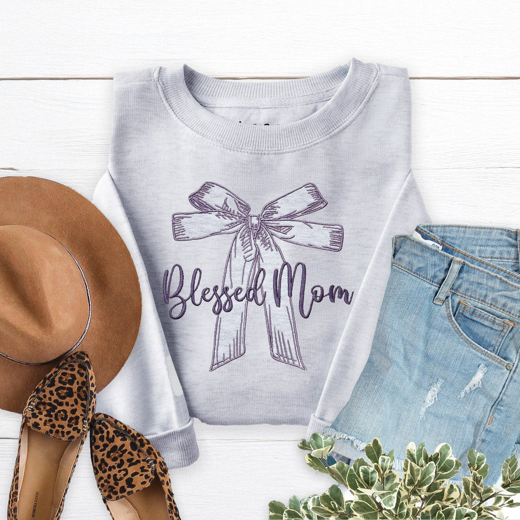 Blessed Mom Bow Embroidered Crewneck Sweatshirt product image 5