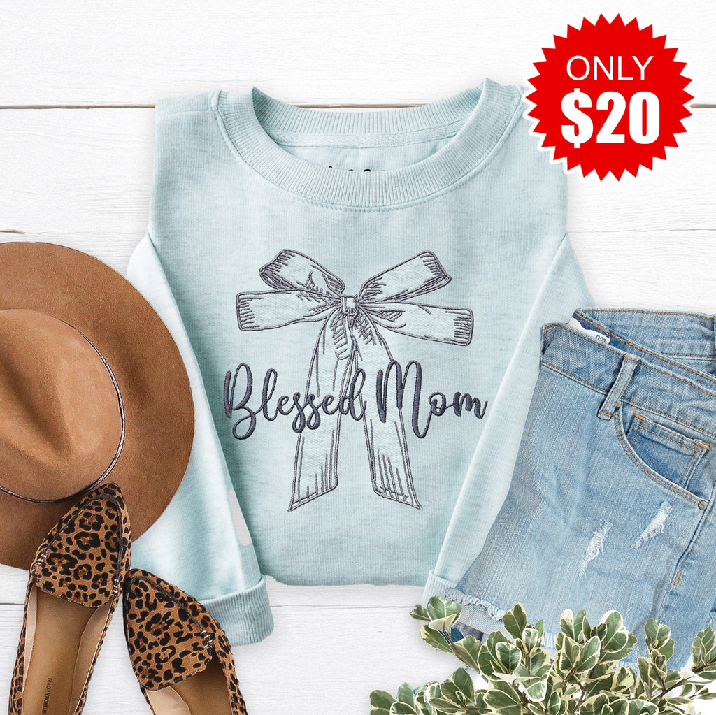 Blessed Mom Bow Embroidered Crewneck Sweatshirt - 20 product image 1