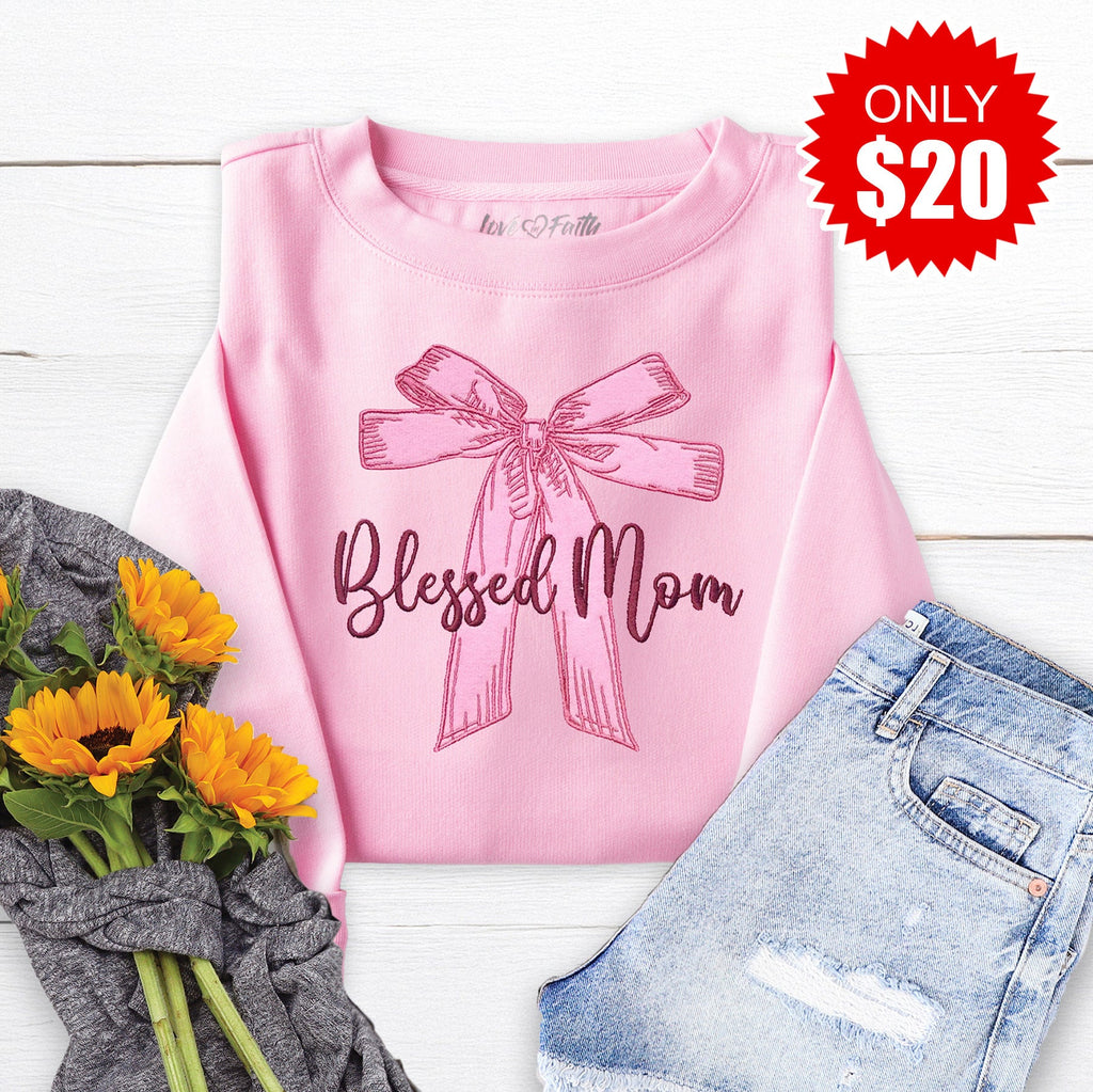 Blessed Mom Bow Embroidered Crewneck Sweatshirt - 20 product image 4