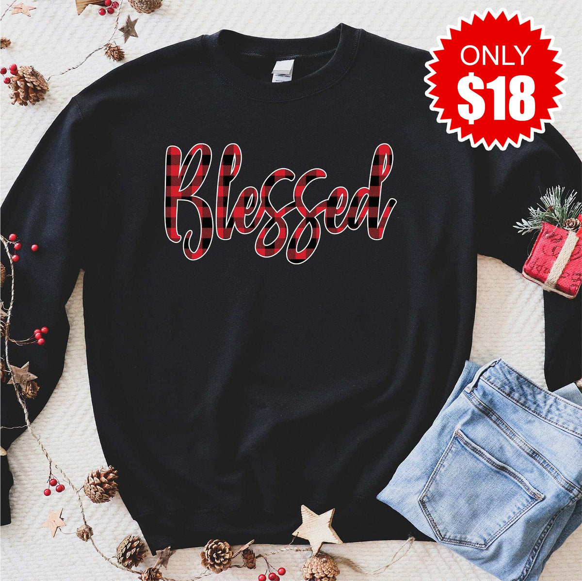 Blessed Plaid Sweatshirt - Black - 18 product image 1