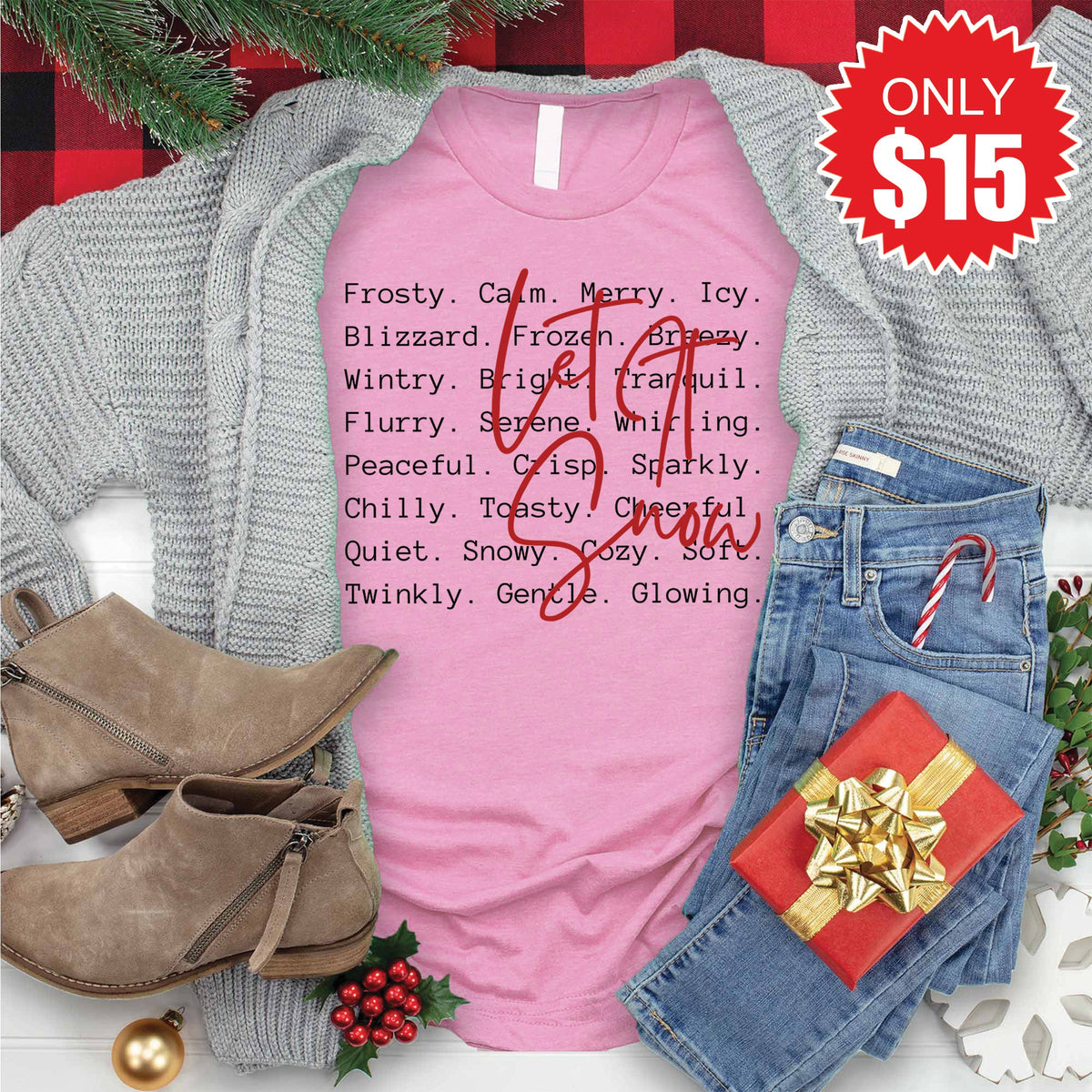 Let It Snow Tee - Heather Bubble Gum - 15 product image 1