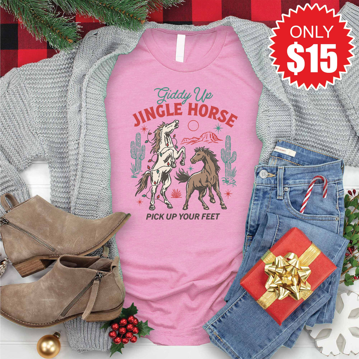 Jingle Horse Tee - Heather Bubble Gum - 15 product image 1