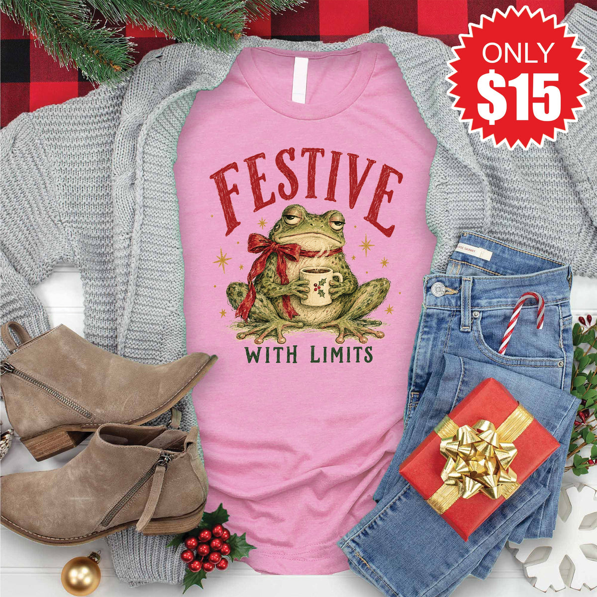 Festive With Limits Tee - Heather Bubble Gum - 15 product image 1