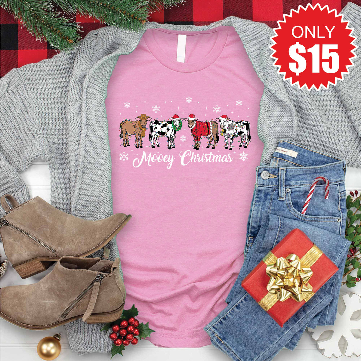 Mooey Christmas Tee - Heather Bubble Gum - 15 product image 1
