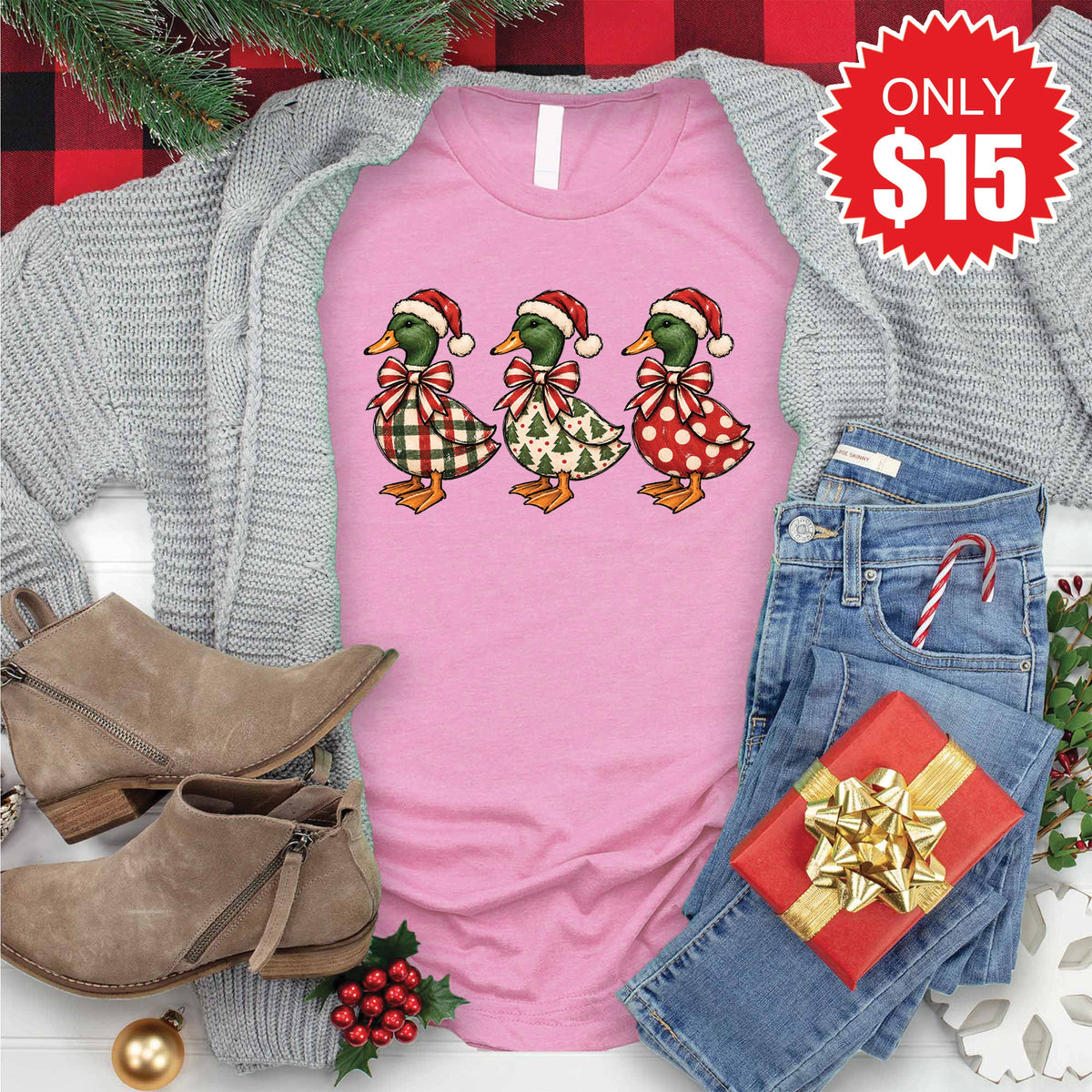 Christmas Duck Tee - Heather Bubble Gum - 15 product image 1