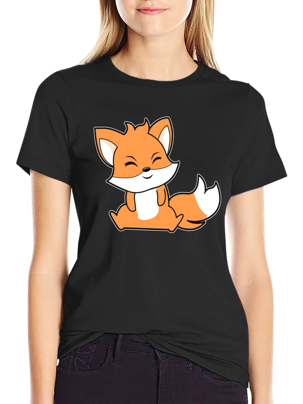 Cute Fox Graphic Black T-Shirt product image 2
