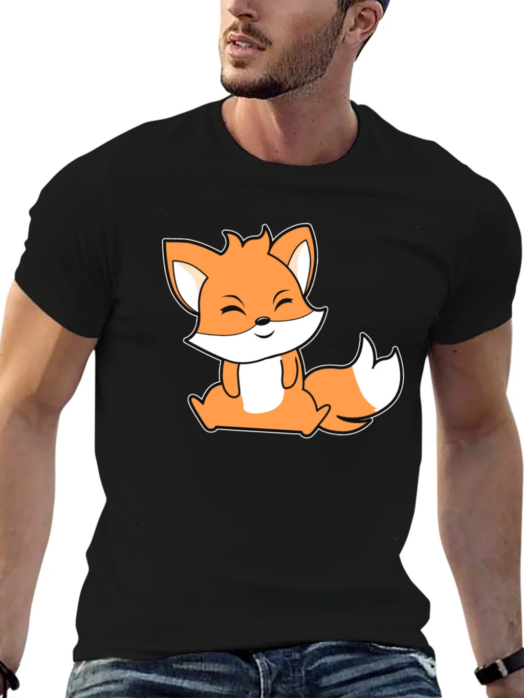 Cute Fox Graphic Black T-Shirt product image 6