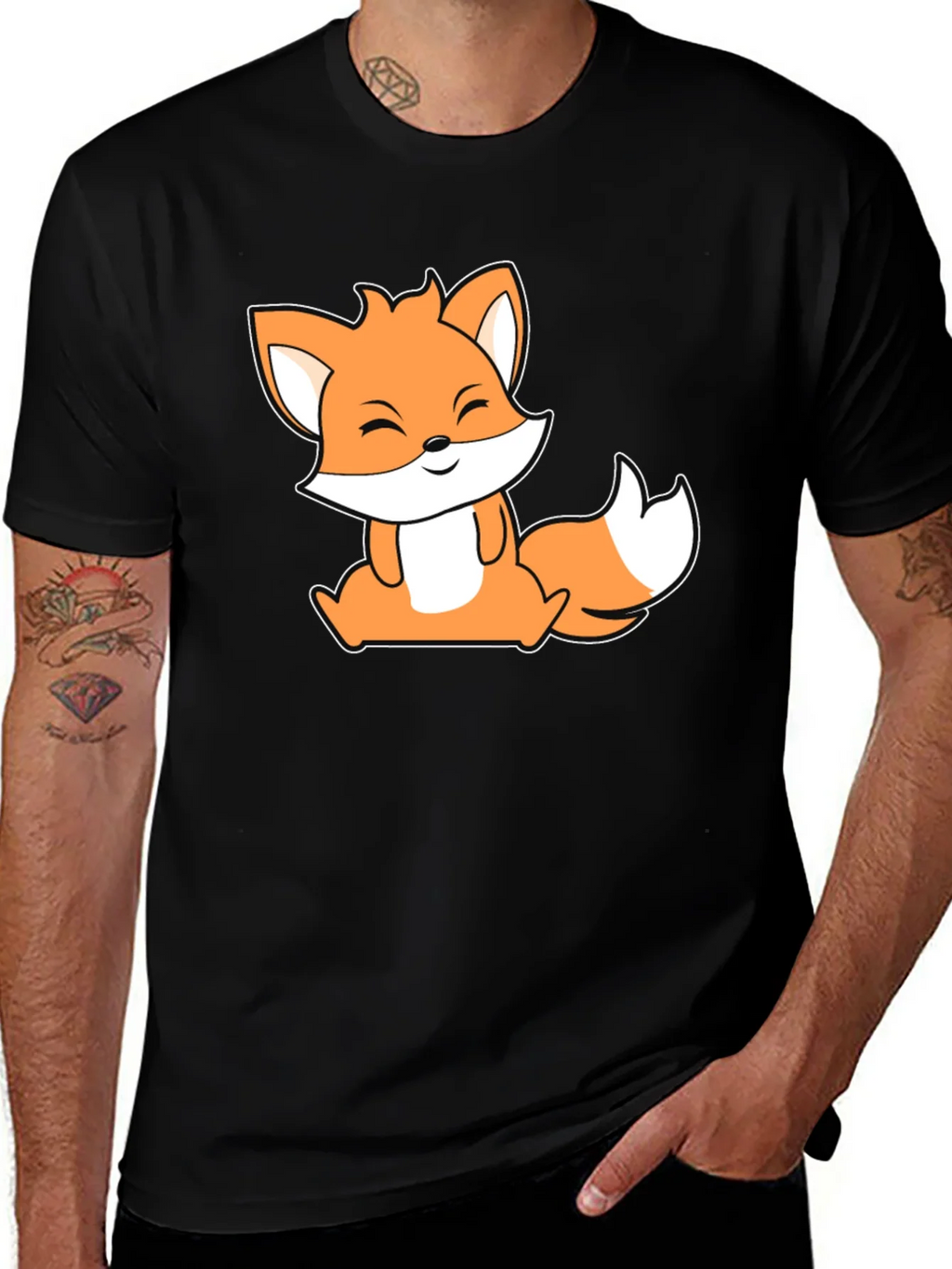 Cute Fox Graphic Black T-Shirt product image 1