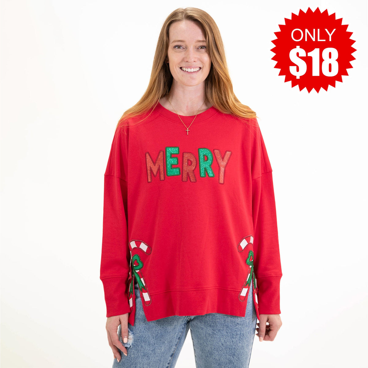Merry Candy Canes Side Slit Crewneck Sweatshirt - 18 product image 1