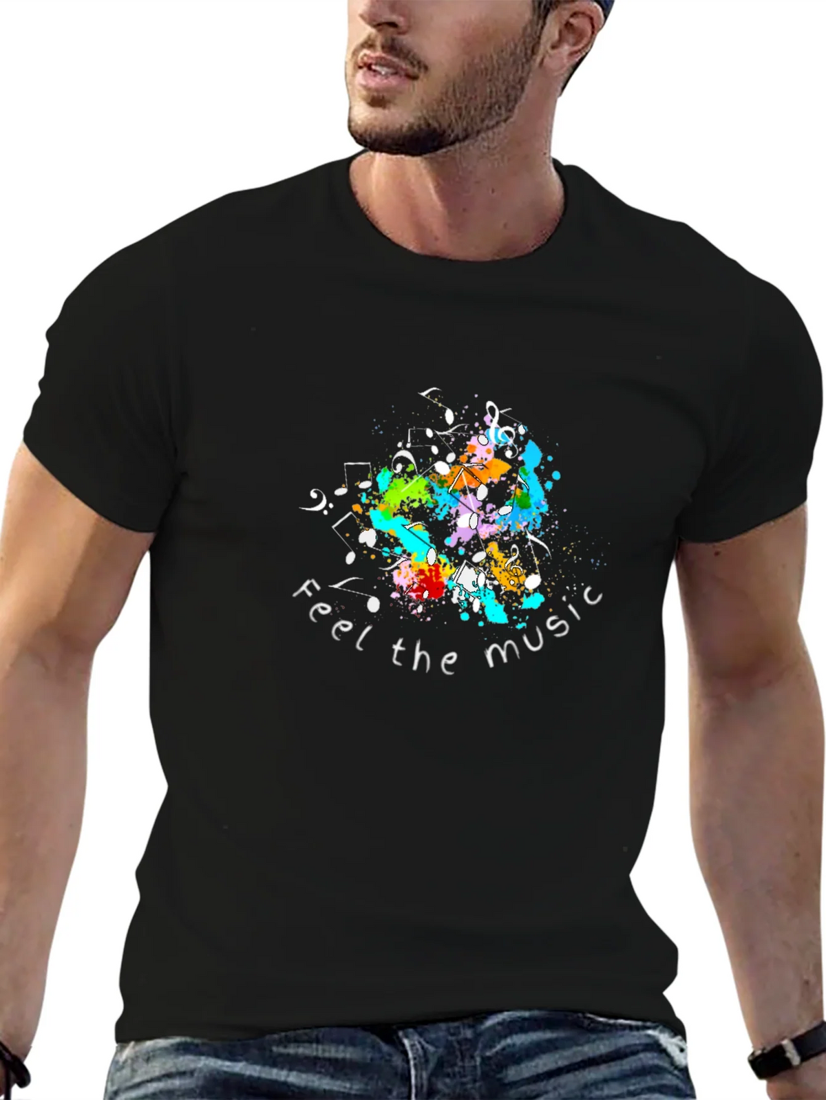 Feel the Music T-Shirt - Black Crew Neck product image 1