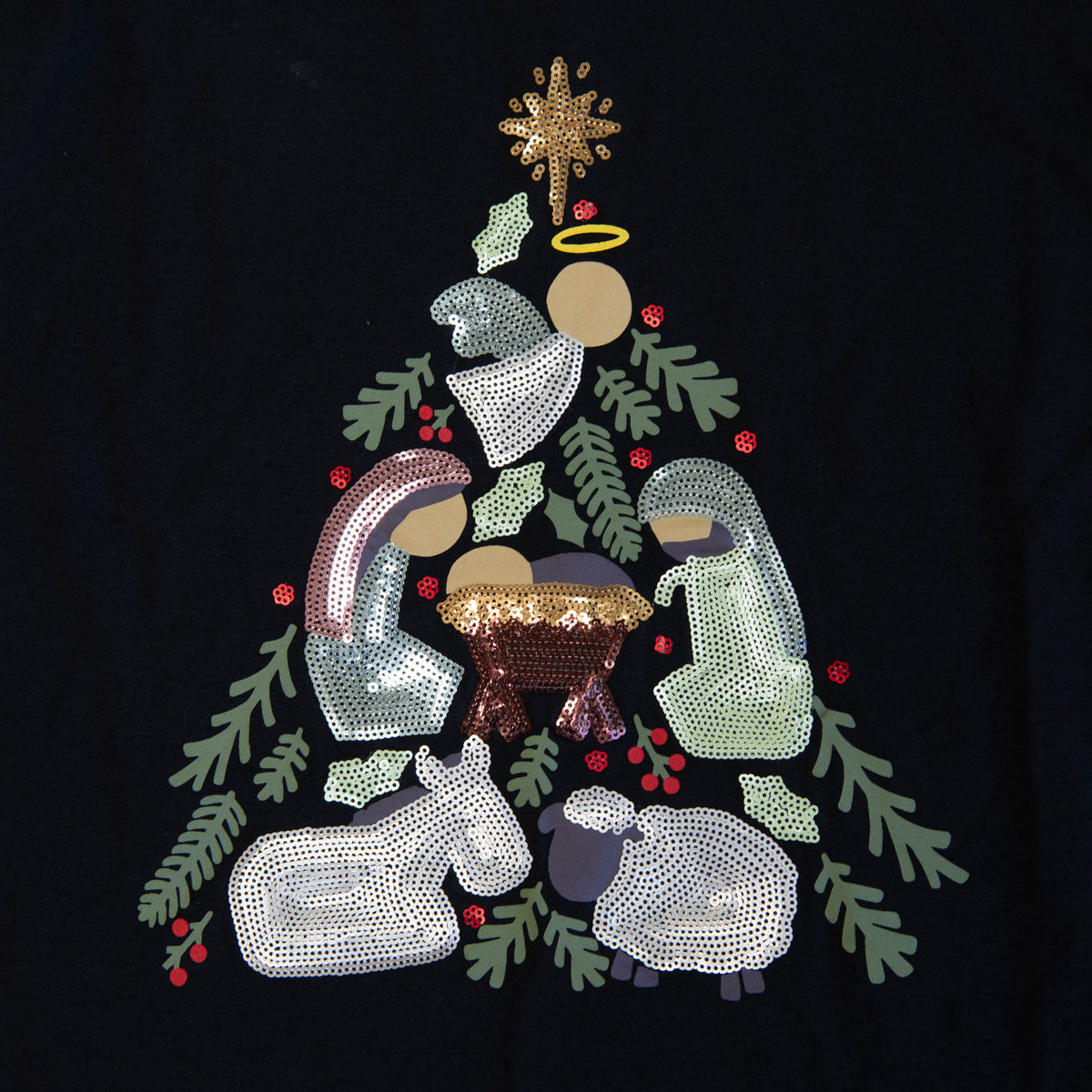Nativity Tree Long Sleeve Sequin Tee