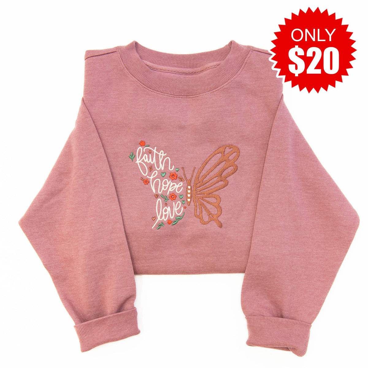 Faith Hope Love Embroidered Crewneck Sweatshirt - 20 product image 1