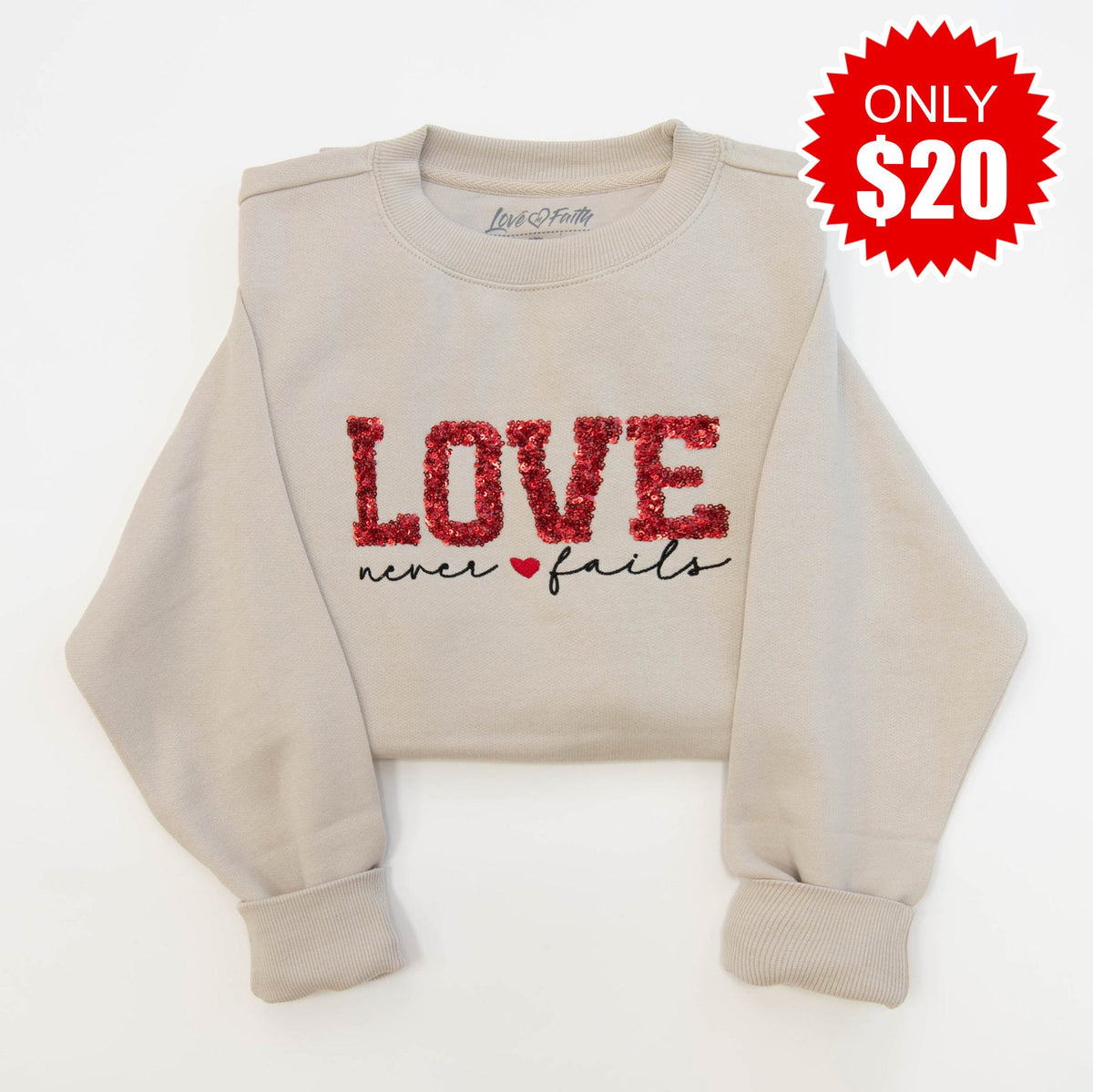 Love Never Fails Embellished Crewneck Sweatshirt - 20 product image 1