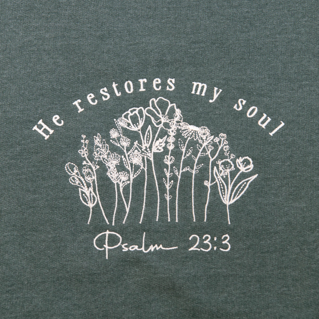 He Restores My Soul Embroidered Crewneck Sweatshirt