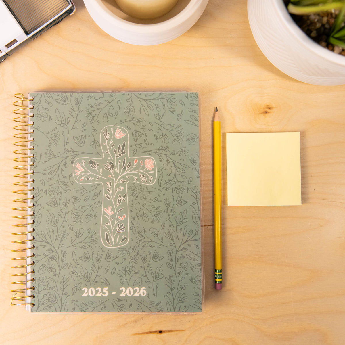 AUG 2025-DEC 2026 Floral Cross 17-Month Planner
