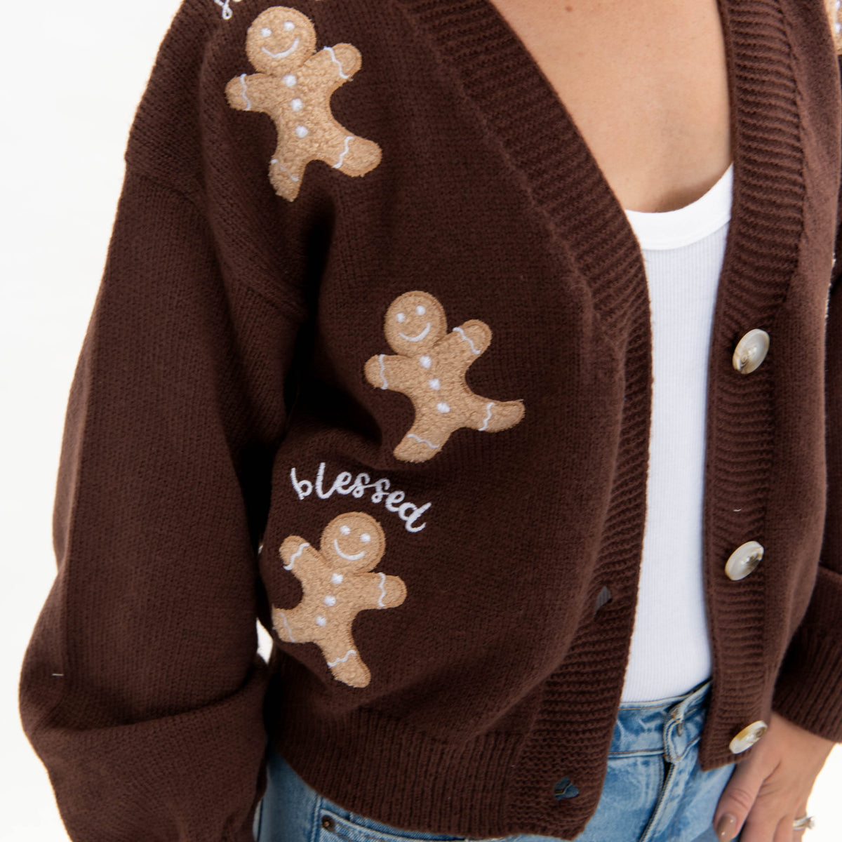 Gingerbread Joyful Merry Blessed Cardigan product image 3
