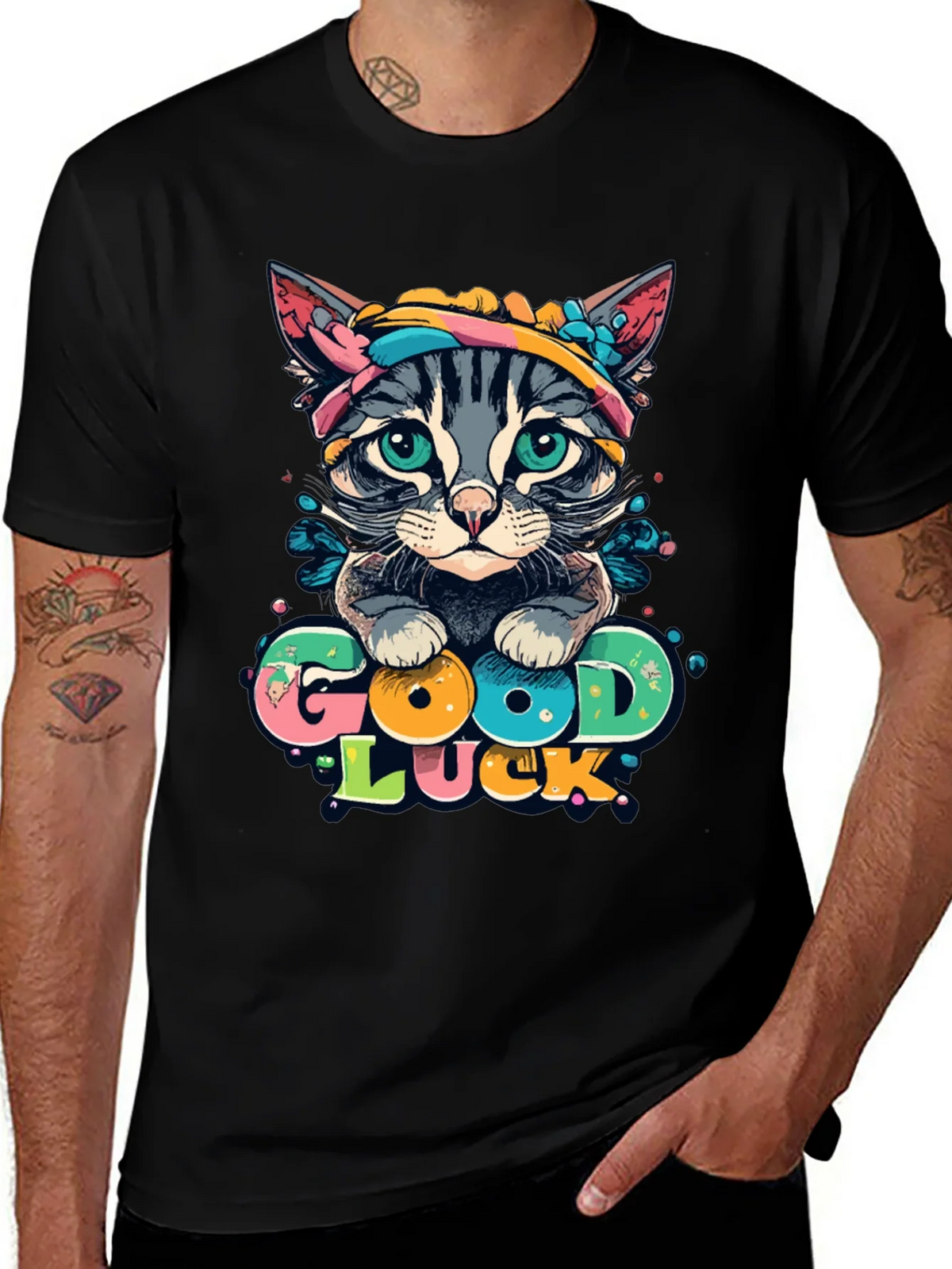 Good Luck Cat Graphic Tee - Unisex Black T-Shirt product image 1