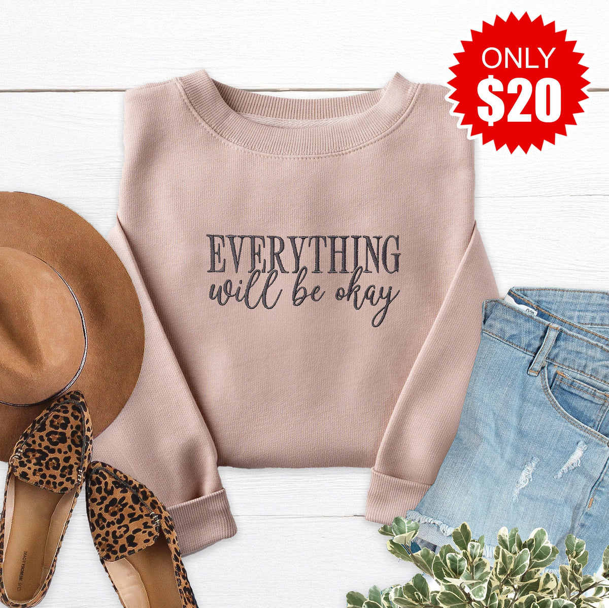 Everything Will Be Okay Embroidered Crewneck Sweatshirt - 20 product image 1