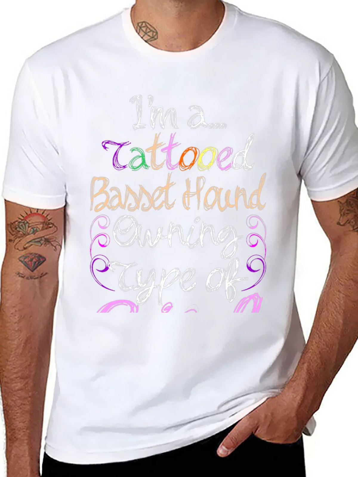 Tattooed Basset Hound Owner Black Graphic Tee product image 6