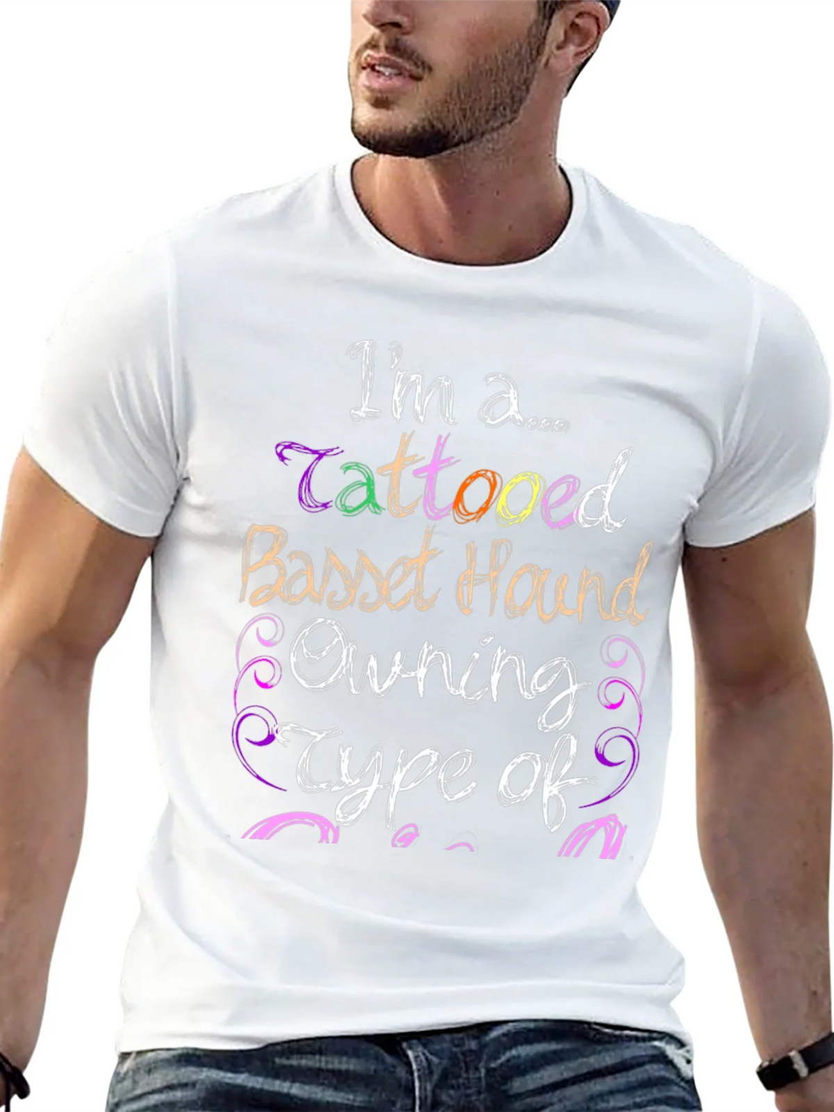 Tattooed Basset Hound Owner Black Graphic Tee product image 10