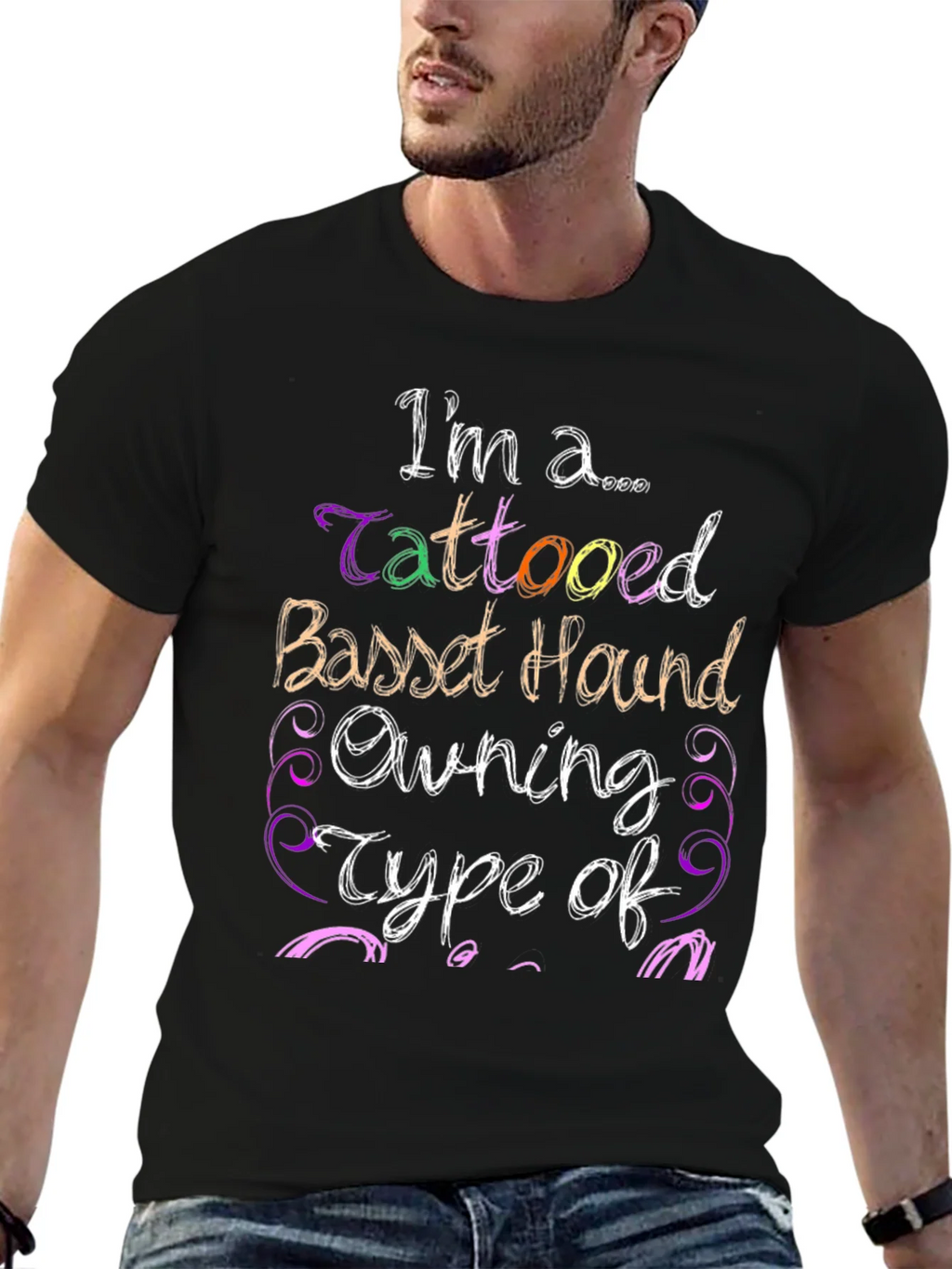 Tattooed Basset Hound Owner Black Graphic Tee product image 5