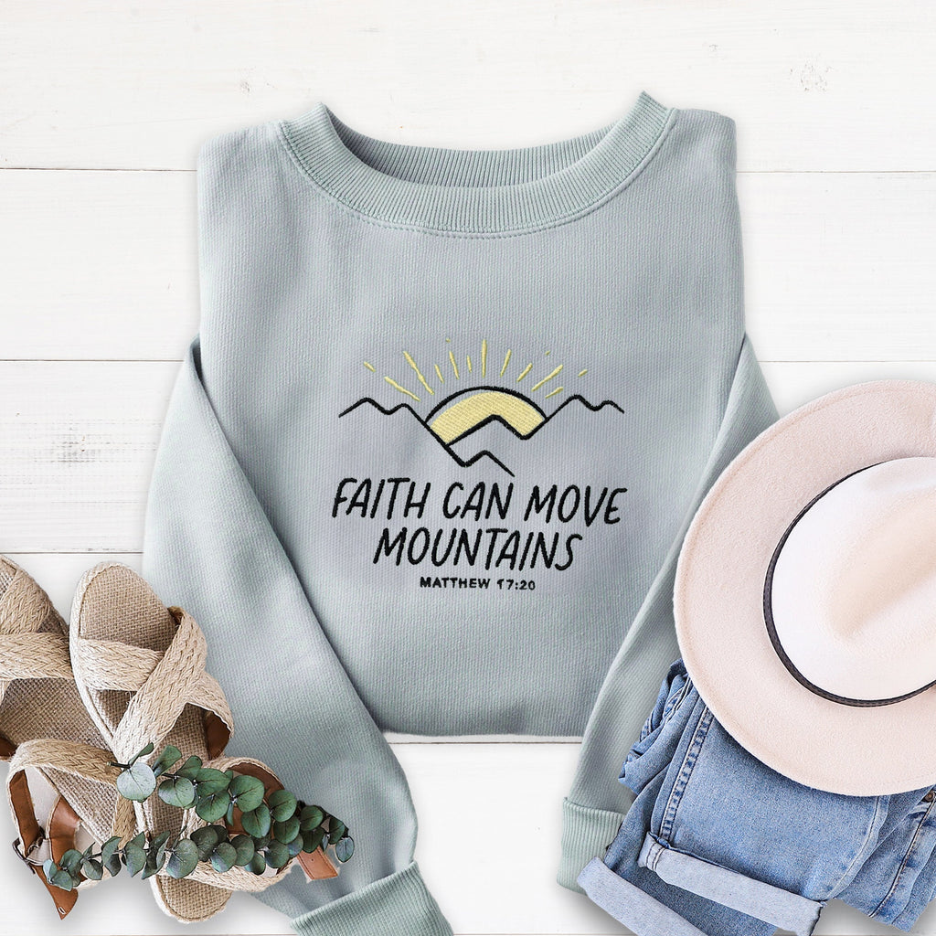 Faith Can Move Mountains Embroidered Crewneck Sweatshirt