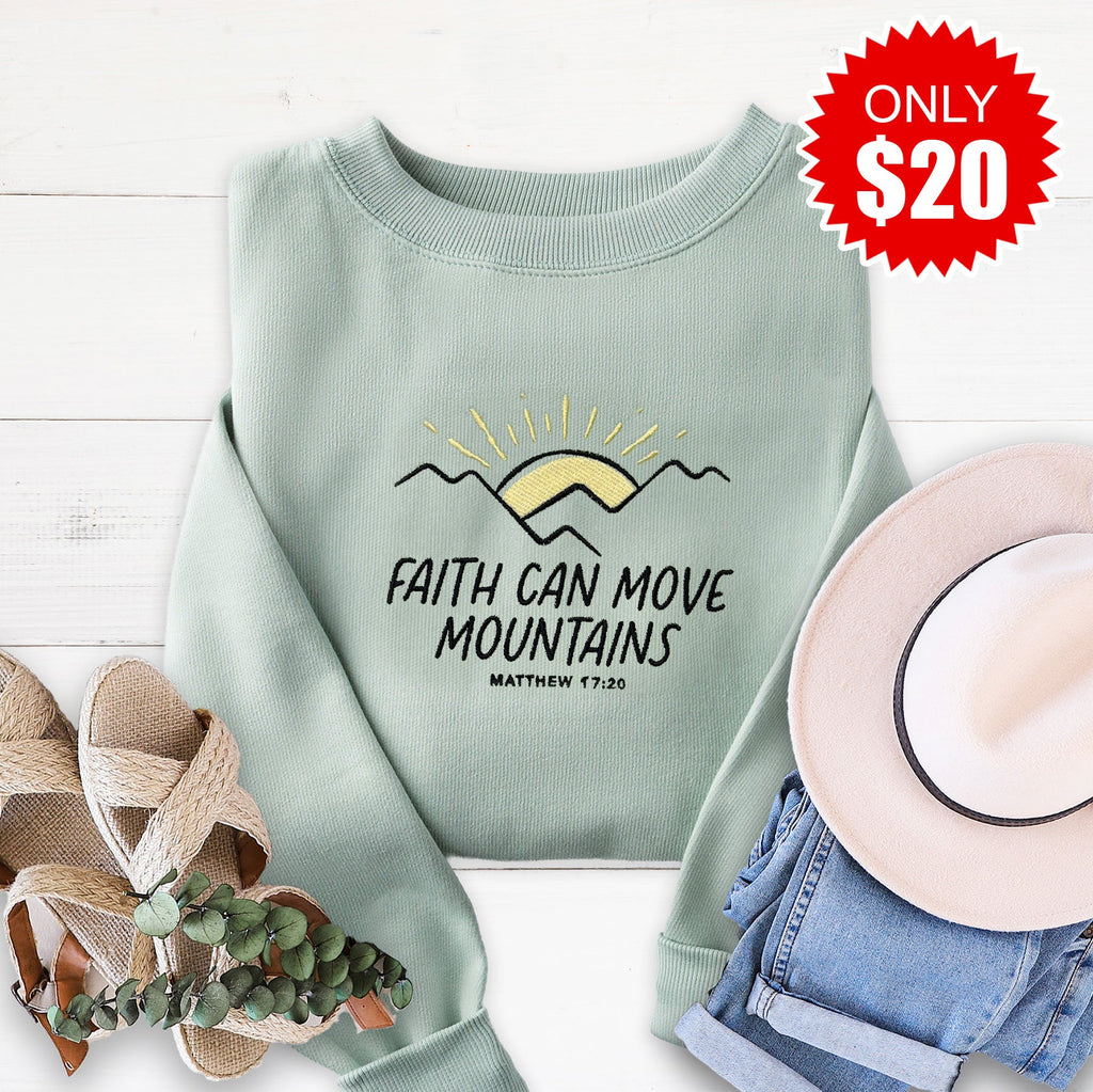Faith Can Move Mountains Embroidered Crewneck Sweatshirt product image 1