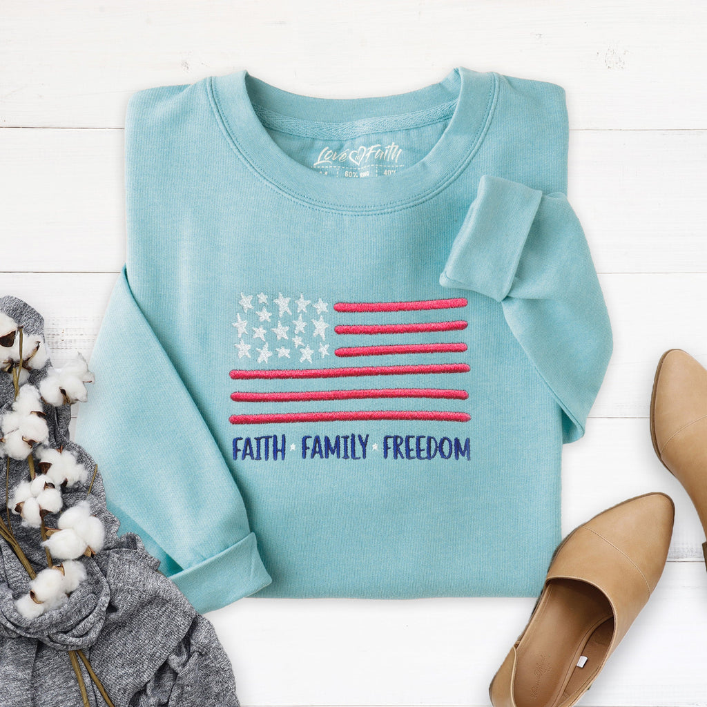 Faith Family Freedom Embroidered Crewneck Sweatshirt - 20 product image 2