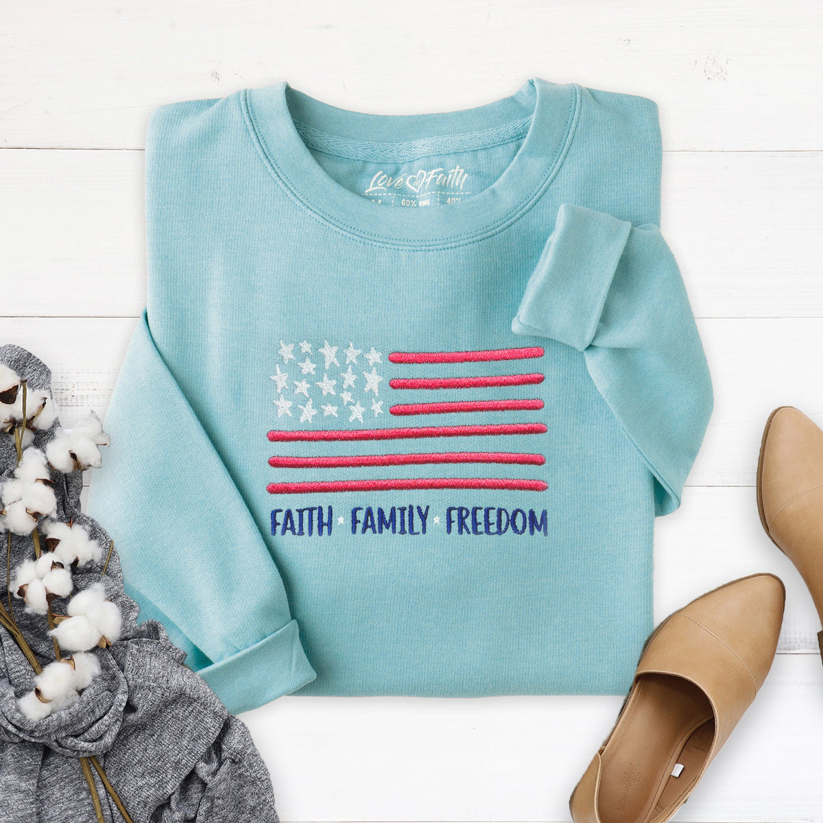 Faith Family Freedom Embroidered Crewneck Sweatshirt - 20 product image 2