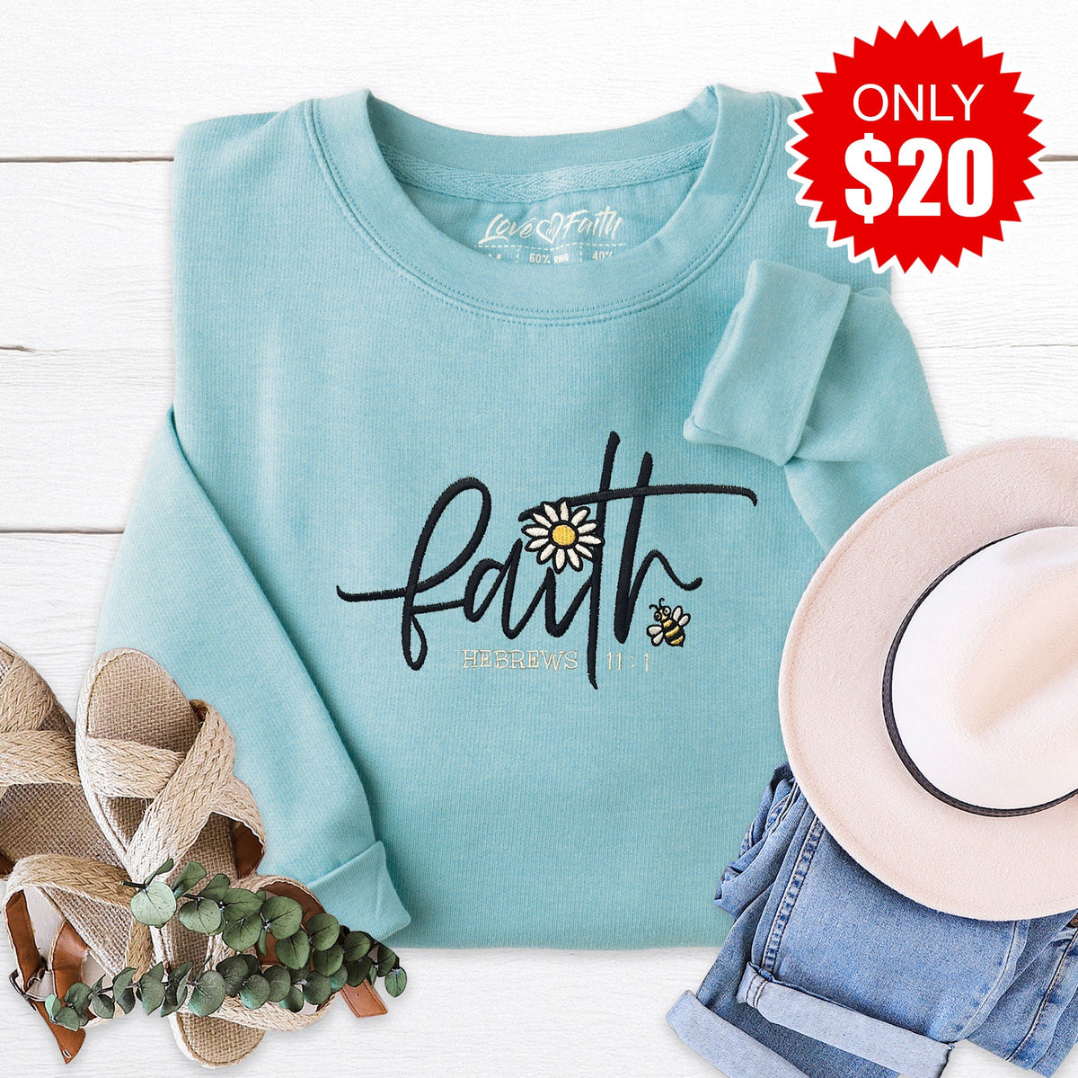 Faith Flower Embroidered Crewneck Sweatshirt - 20 product image 1