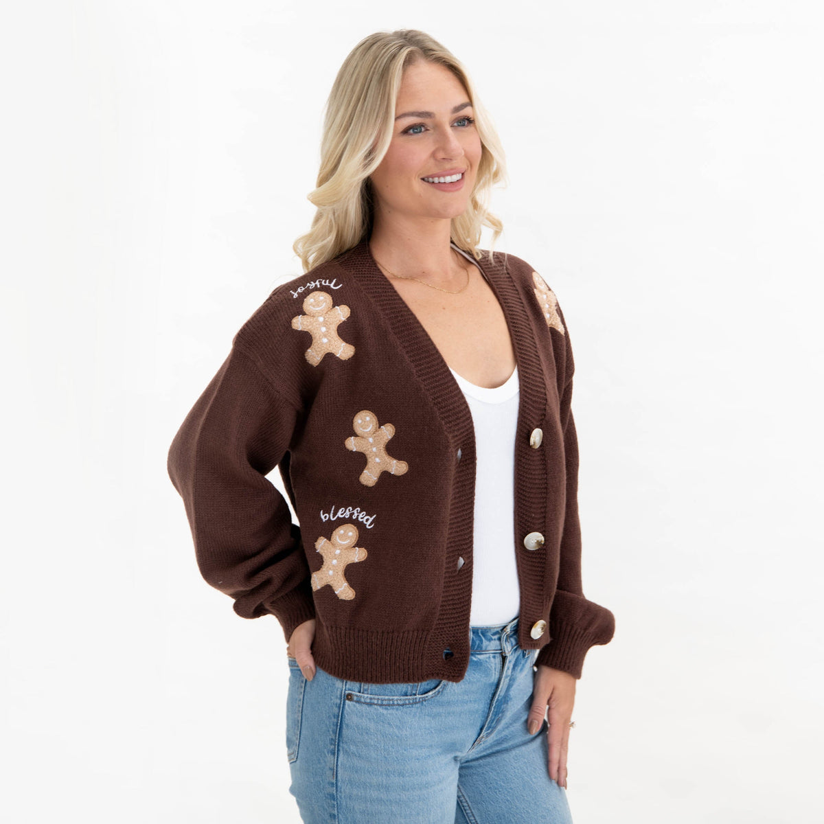 Gingerbread Joyful Merry Blessed Cardigan product image 1