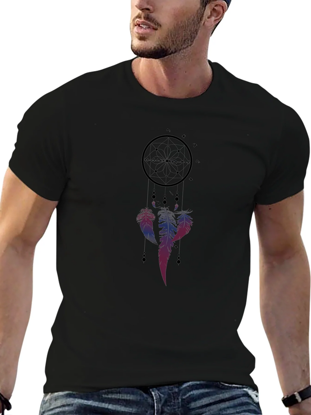 Dreamcatcher Graphic Tee - Black Cotton Blend Casual Shirt product image 6