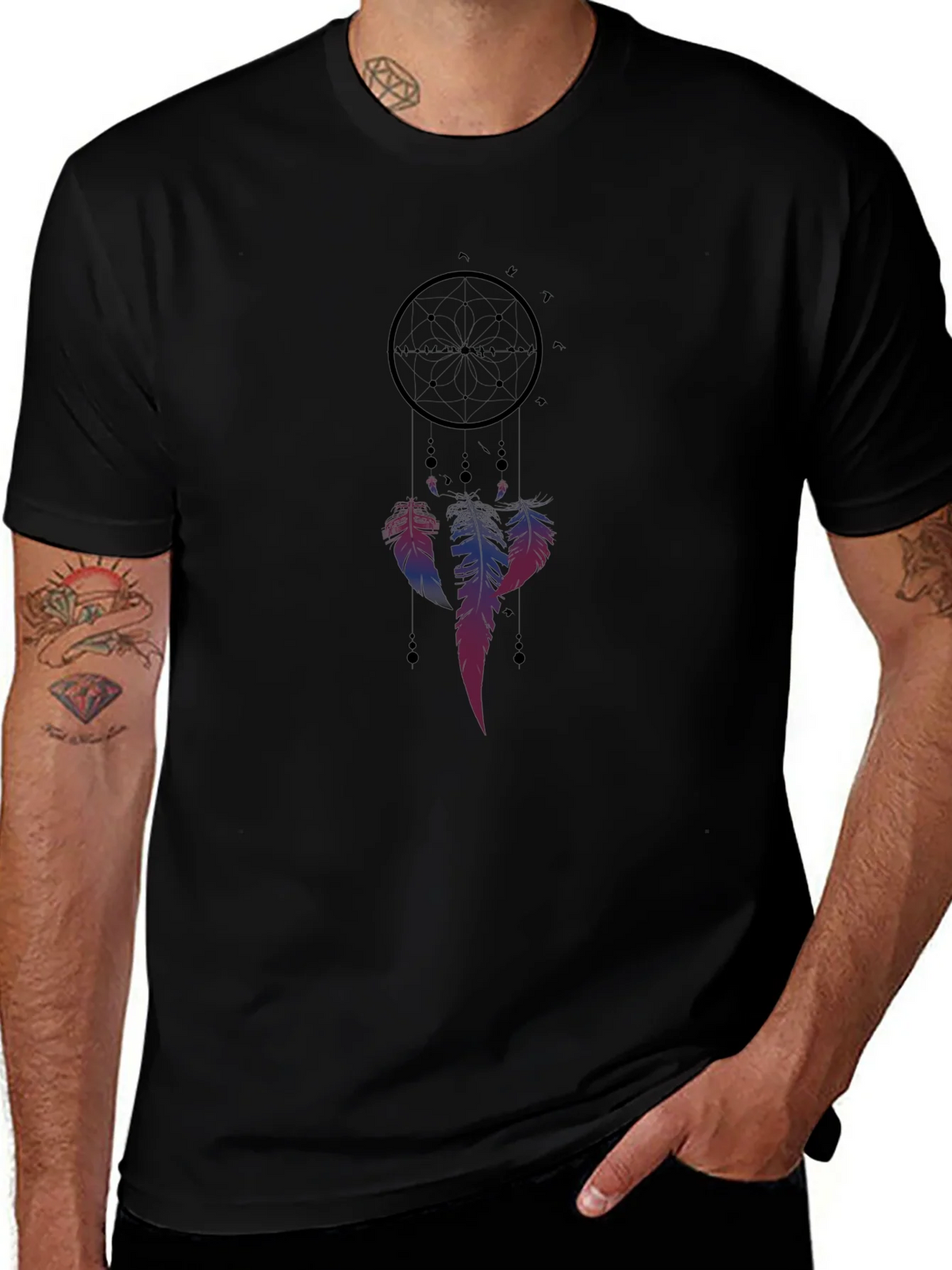 Dreamcatcher Graphic Tee - Black Cotton Blend Casual Shirt product image 1