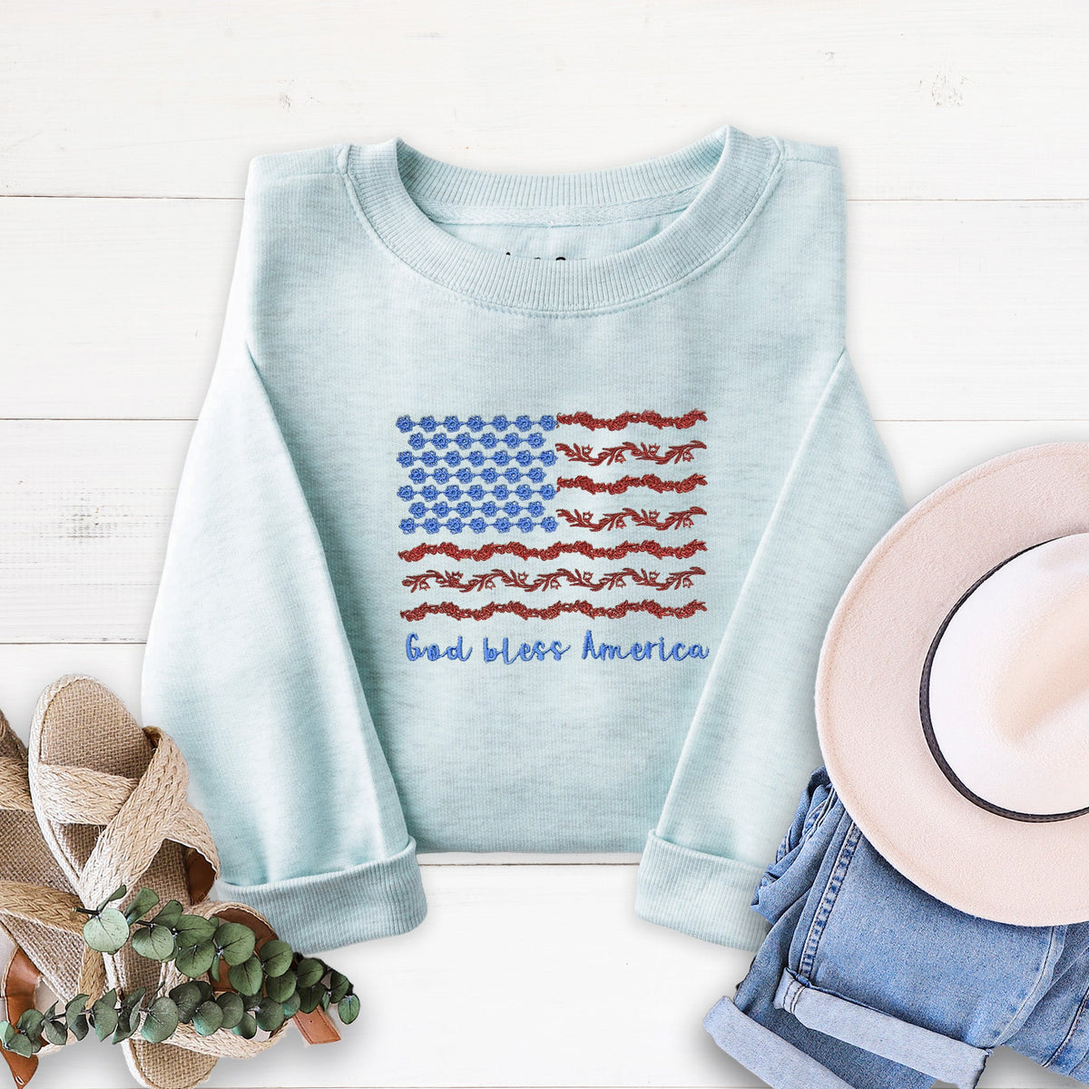 God Bless America Embroidered Crewneck Sweatshirt - 20 product image 2