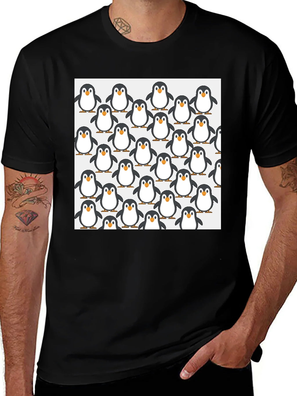 Penguin Pattern Black T-Shirt - Cute Animal Graphic Tee product image 1